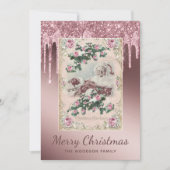 Carte Rose Gold Glitter Drip Noël (Devant)