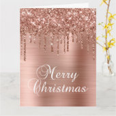 Carte Rose Gold Glitter Drips Metallic Merry Christmas (Fleur jaune)