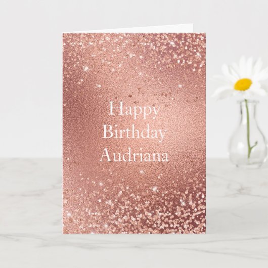 Carte Rose Gold Glitzy Glitter Sparkle Anniversaire (Petite plante)