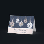 Carte Rose Gold Grandson et sa femme Noël<br><div class="desc">Joyeux Noël pour petit-fils et sa femme carte en bleu marine moderne avec des ornements en or rose brillant.</div>