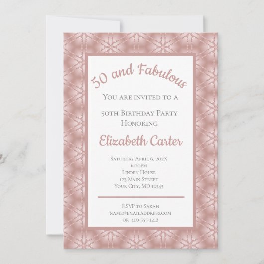 Carte Rose Gold Grey & Rose 50 et Fabuleux anniversaire (Devant)