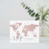 Carte rose Gold Light Rose World Map Heart RSVP Po (Debout devant)