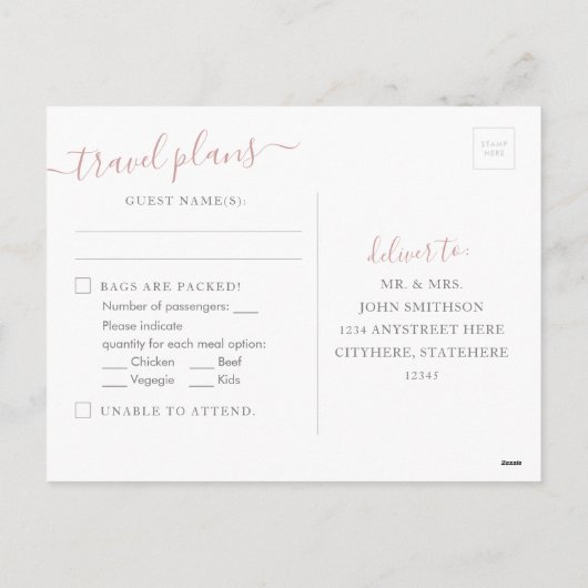 Carte rose Gold Light Rose World Map Heart RSVP Po (Dos)