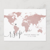 Carte rose Gold Light Rose World Map Heart RSVP Po (Devant)