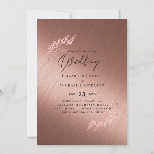 Carte Rose Gold Metallic Look Budget Wedding Invite (Devant)