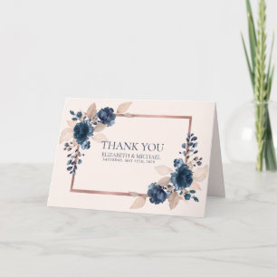 Carte Rose Gold Navy Blue Dusty Rose Floral Merci