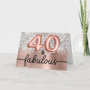 Carte Rose Gold Pailleté Argent Glam 40 et Fabuleuse