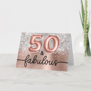 Carte Rose Gold Pailleté Argent Glamour 50 et Incroyable