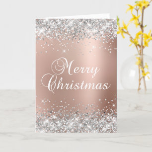 Carte Rose Gold Pailleté Argent Ombré Joyeux Noël