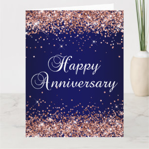 Carte Rose Gold Pailleté Navy Ombré Joyeux Anniversaire