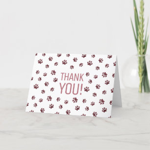 Carte Rose Gold Pailletés Empreintes de Patte   Merci
