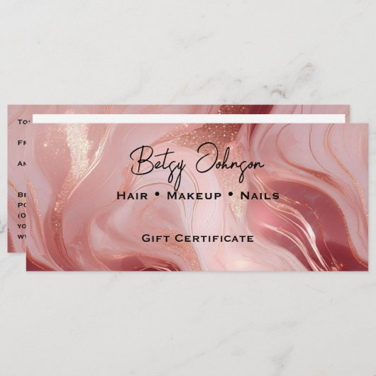 Carte rose Gold Parties scintillant chèque cadeau (Devant / Derrière)