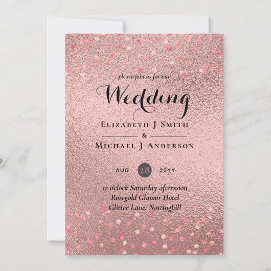 Carte Rose Gold Parties scintillant Glam Foil Look Maria (Devant)
