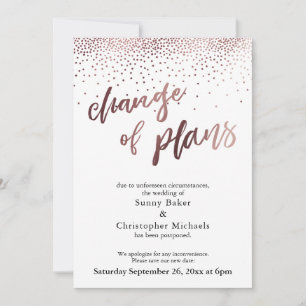 Carte rose Gold reportée Mariage "Changement de pl