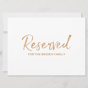 Carte Rose Gold "Réservé" Panneau pour Mariage de Famill