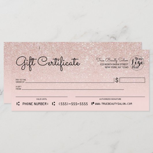 Carte Rose Gold Rose Parties scintillant chèque chèque c (Devant / Derrière)