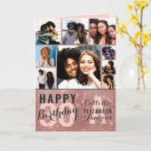 Carte Rose Gold Sequin Photo Collage Happy Birthday Card (Fleur jaune)