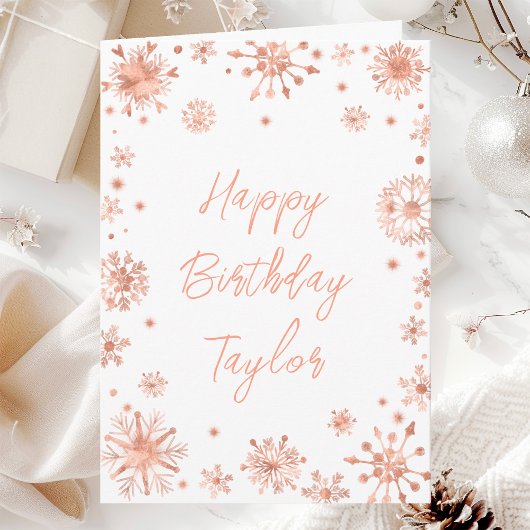 Carte Rose Gold Snowflakes Joyeux anniversaire