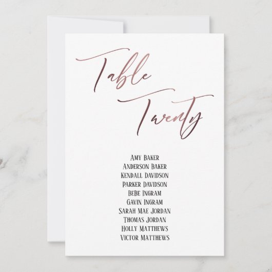 Carte Rose Gold Table de l'écriture manuscrite Vingt Siè (Devant)