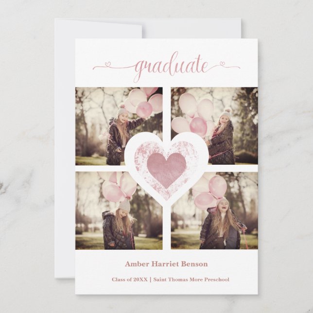Carte Rose Gold tendance fille Pré K Graduation 4 Photos (Devant)