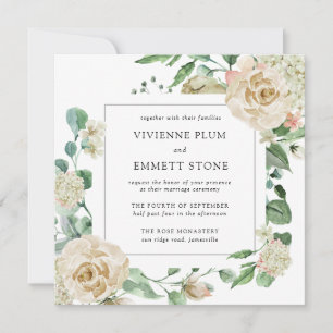 Carte Rose ivoire Hydrangea Floral Carré Mariage