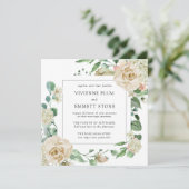 Carte Rose ivoire Hydrangea Floral Carré Mariage (Debout devant)