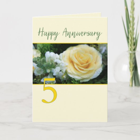 Carte Rose jaune 5e anniversaire Mariage (Devant)