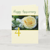 Carte rose jaune du 4e anniversaire du Mariage (Devant)