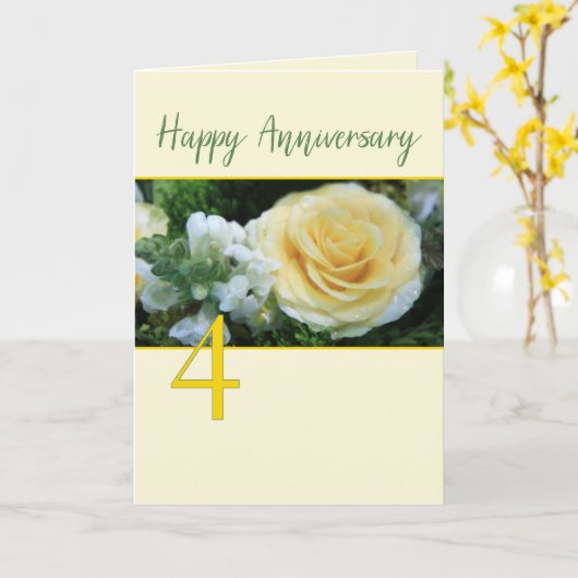 Carte rose jaune du 4e anniversaire du Mariage (Fleur jaune)