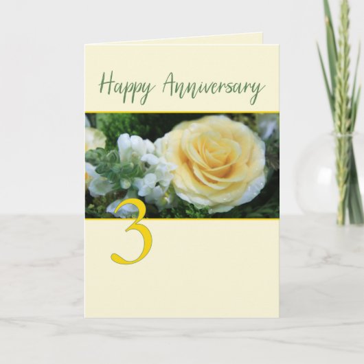 Carte rose jaune pour le 3e anniversaire du Mariag (Devant)