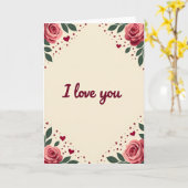 Carte rose 'Je t'aime' (Fleur jaune)