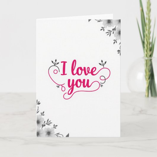 Carte rose 'Je t'aime' scriptée (Devant)