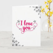 Carte rose 'Je t'aime' scriptée (Fleur jaune)