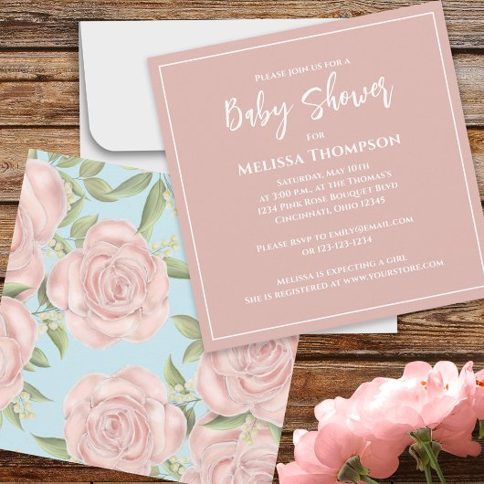 Carte Rose Joli Bébé Botanique Fille Rose Bouquet mignon