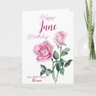 Carte Rose Juin Fleur de naissance Anniversaire