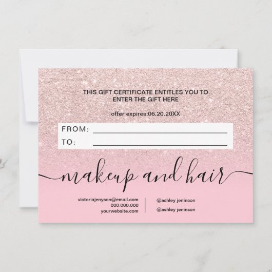 Carte rose léger parties scintillant or rose certificat  (Dos)