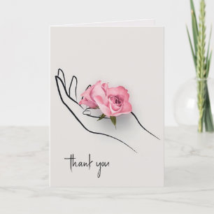 Carte Rose Merci À La Main