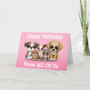 Carte Rose mignon de portrait de chiots, de chaton et