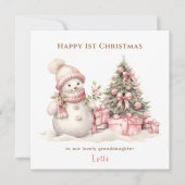 Carte Rose mignon Snowman Long Texte Première Fille Noël (Devant)