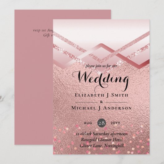 Carte Rose moderne Gold tendance Mariage budget (Devant / Derrière)