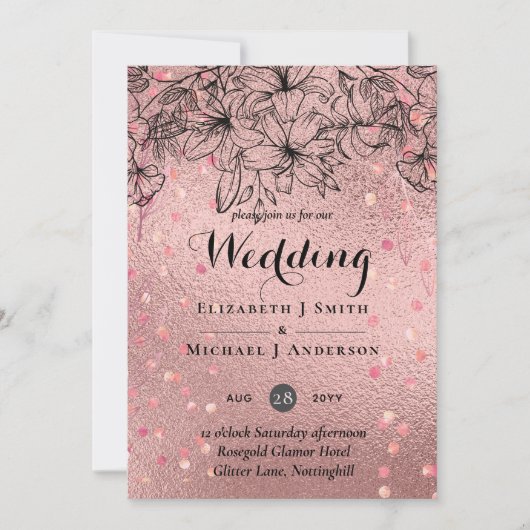 Carte Rose moderne Gold tendance Mariage budget (Devant)
