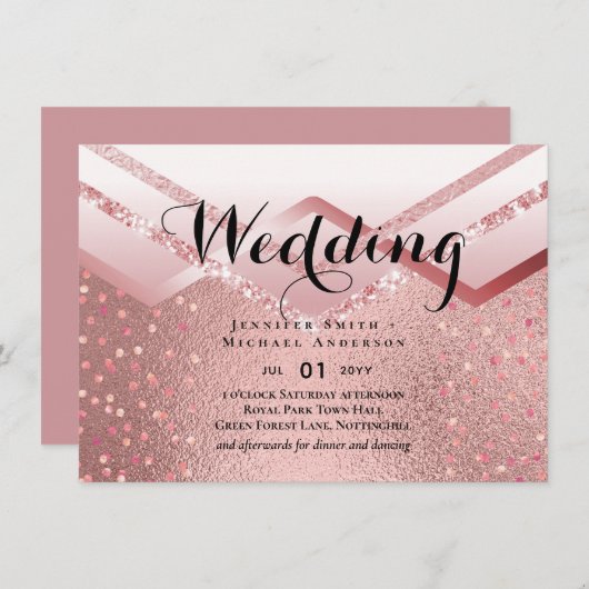 Carte Rose moderne Gold tendance Mariage budget (Devant / Derrière)