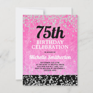 Carte Rose Noir Argent Paillettes Adulte 75e Anniversair