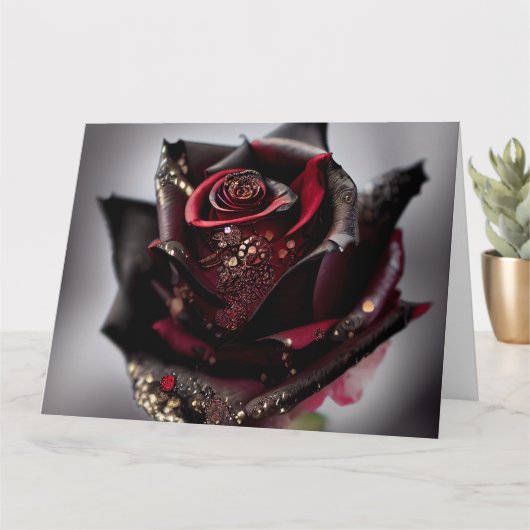 Carte Rose noire ornée Steam Punk (Petite plante)