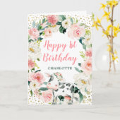 Carte Rose or Floral fille vache 1er anniversaire (Fleur jaune)