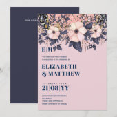 Carte Rose pâle bleu Rosegold Floral Mariage Chic (Devant / Derrière)