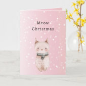 Carte Rose Pâle Chat Confettis Points Noël (Fleur jaune)