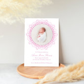 Carte Rose Pâle Photo de Bébé Floral Naissance Script