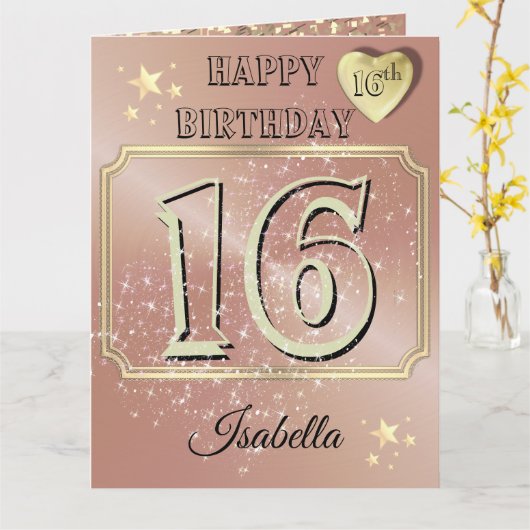 Carte Rose personnalisé Gold 16e anniversaire (Fleur jaune)