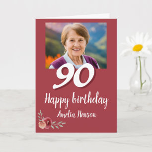 Carte Rose photo aquarelle rouge 90e anniversaire